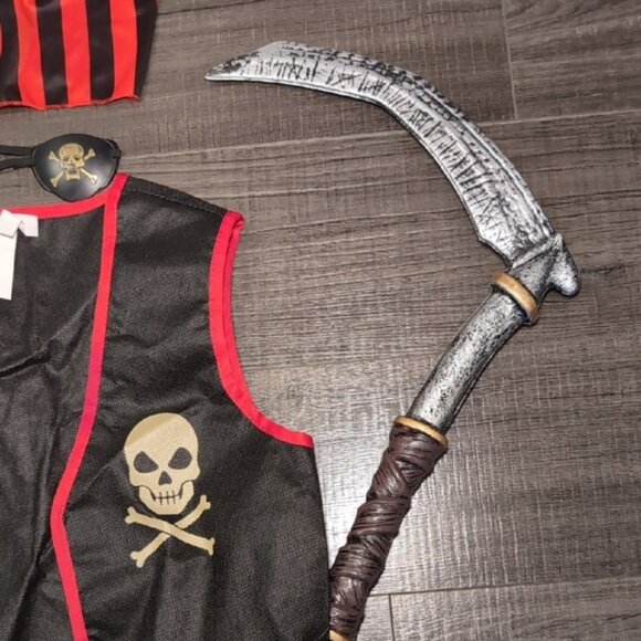 Pirate Costume Set - Black and Red Unisex Kids One Size Vest Eye Patch - Picture 5 of 6